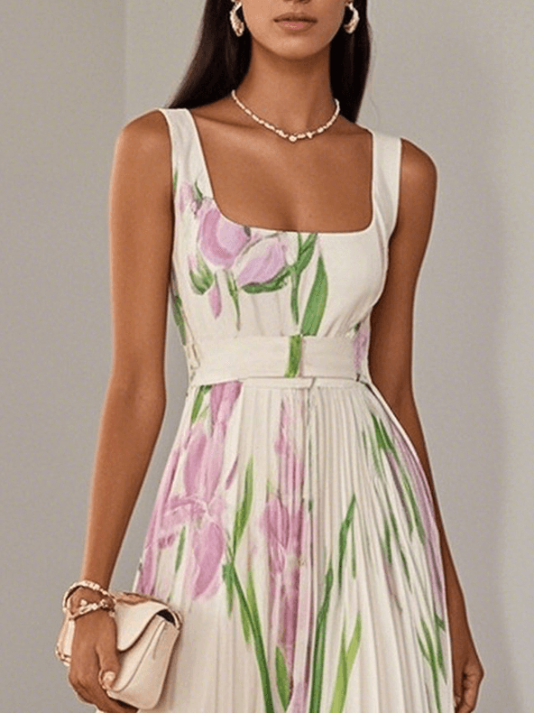 Emily | Square-Neck Pleated Chiffon Women Party Dress for Summer
