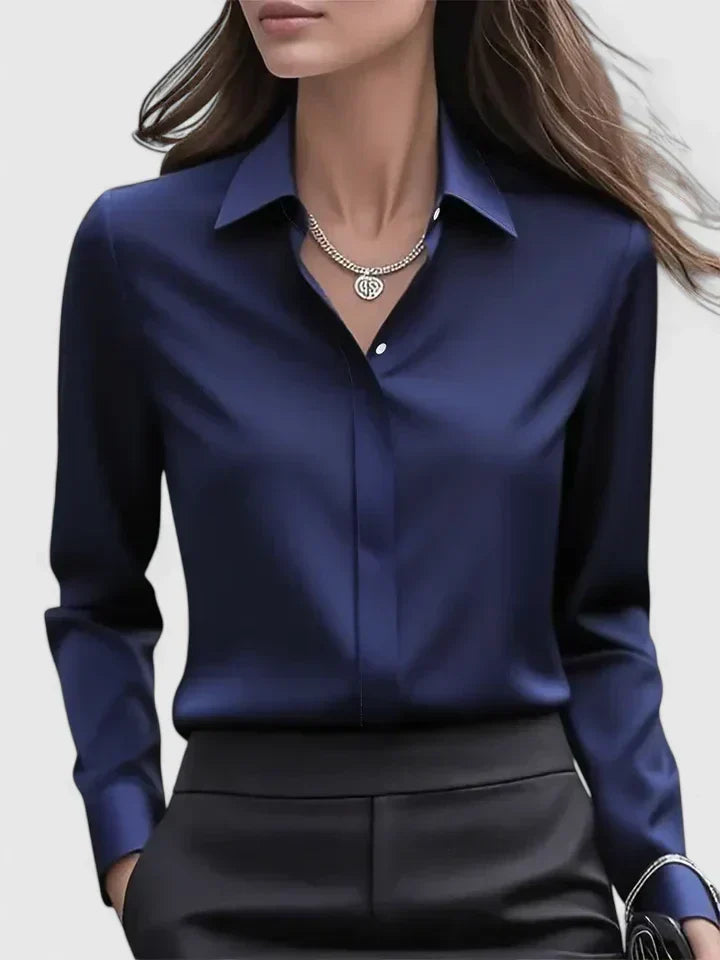 Tania | Satin Collared Button-Front Women Blouses for Summer