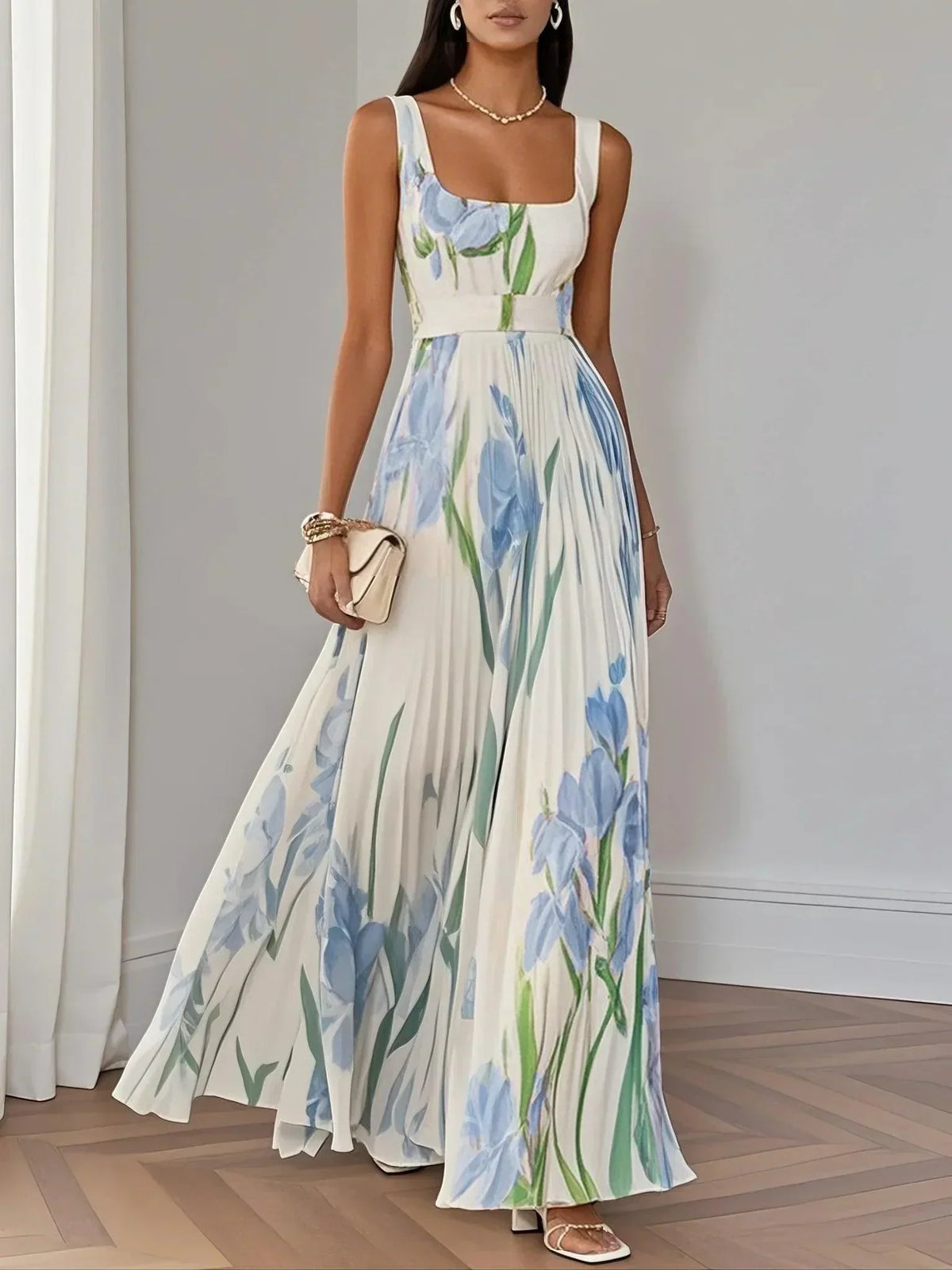 Emily | Square-Neck Pleated Chiffon Women Party Dress for Summer