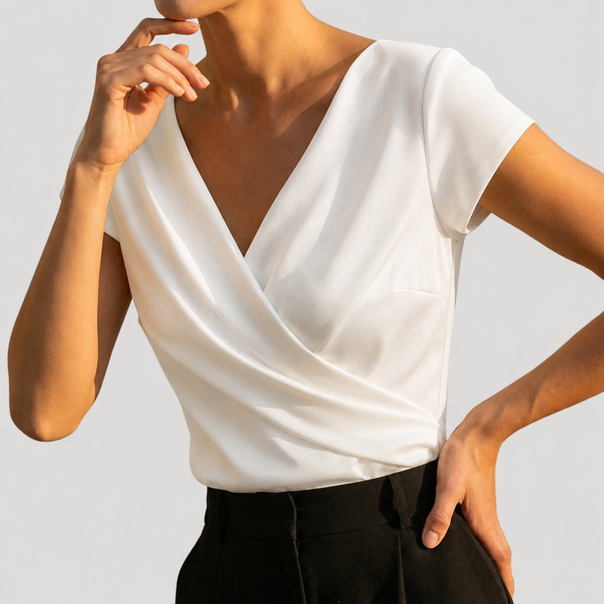 Cindy | Draped Wrap Cap-Sleeve Women Blouses