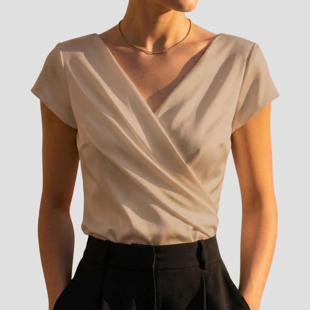 Cindy | Draped Wrap Cap-Sleeve Women Blouses