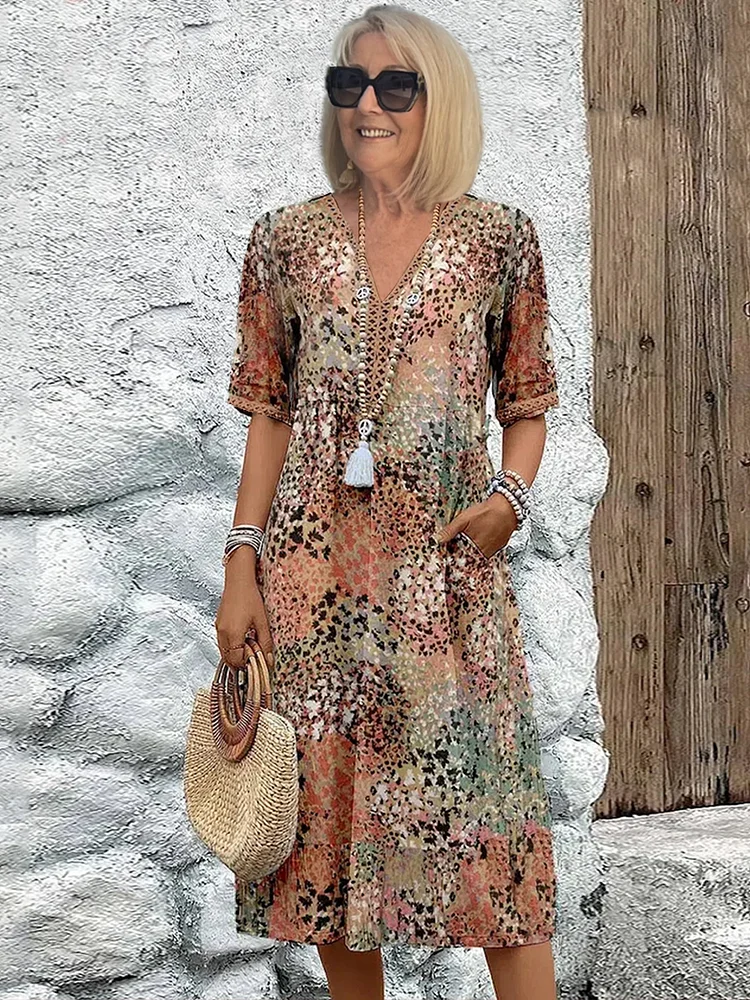Alice | Colourful Linen Pocket Midi Dress for Summer