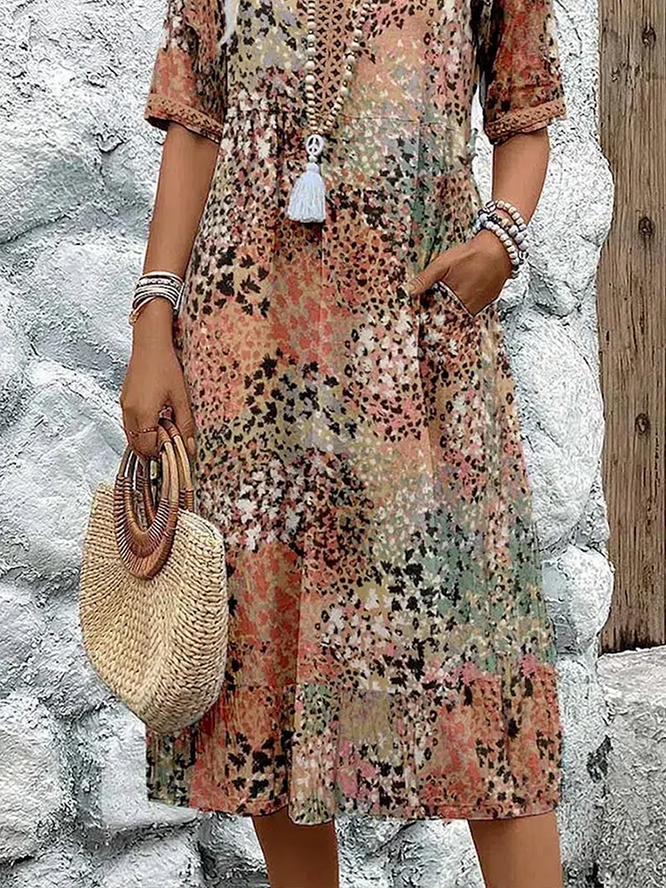 Rosa | Vibrant Print Chiffon Midi Dress for Summer