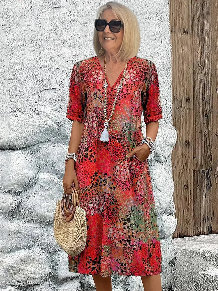 Alice | Colourful Linen Pocket Midi Dress for Summer