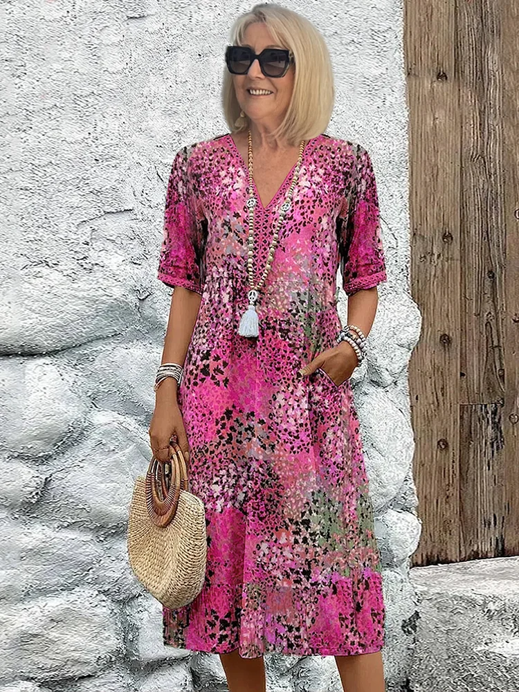Rosa | Vibrant Print Chiffon Midi Dress for Summer