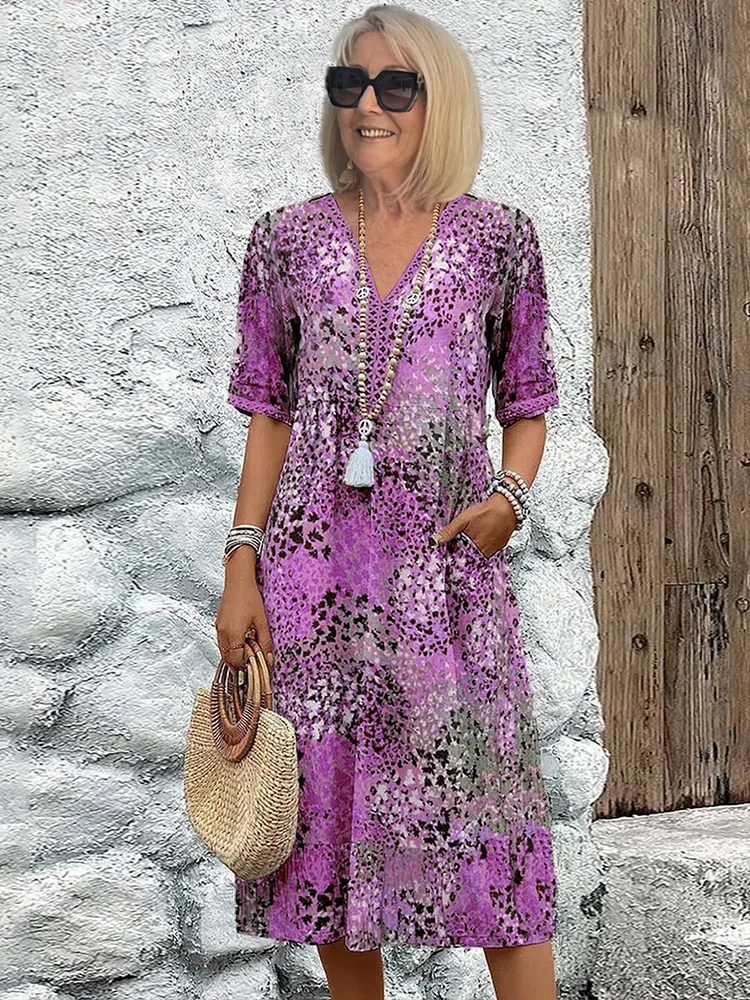 Alice | Colourful Linen Pocket Midi Dress for Summer