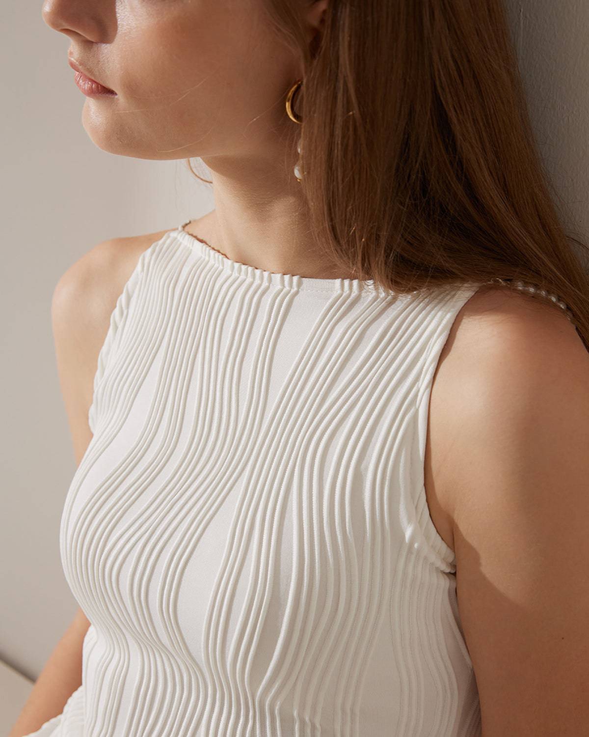 Nadia | Pearl-Strap Textured Cami Midi Dress