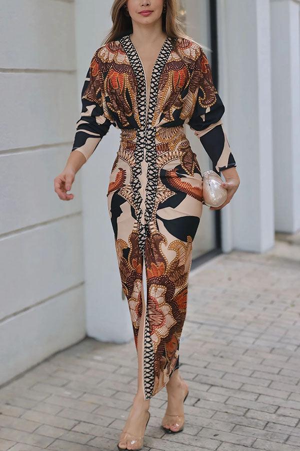 Daphne | Dolman-Sleeve Ruched-Slit Women Party Dress