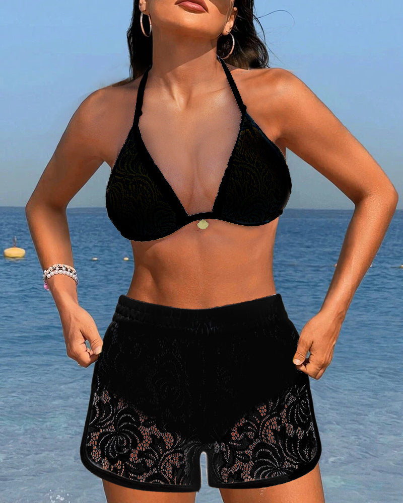 Esmeralda | Lace Halter-Neck Short-Bottom Women Bikinis for Summer