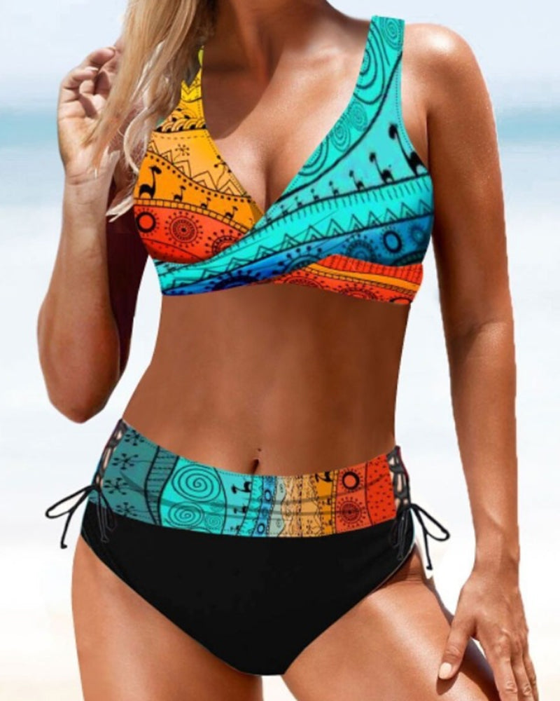 Felicity | Geometric Print V-Neck Women Bikinis for Summer