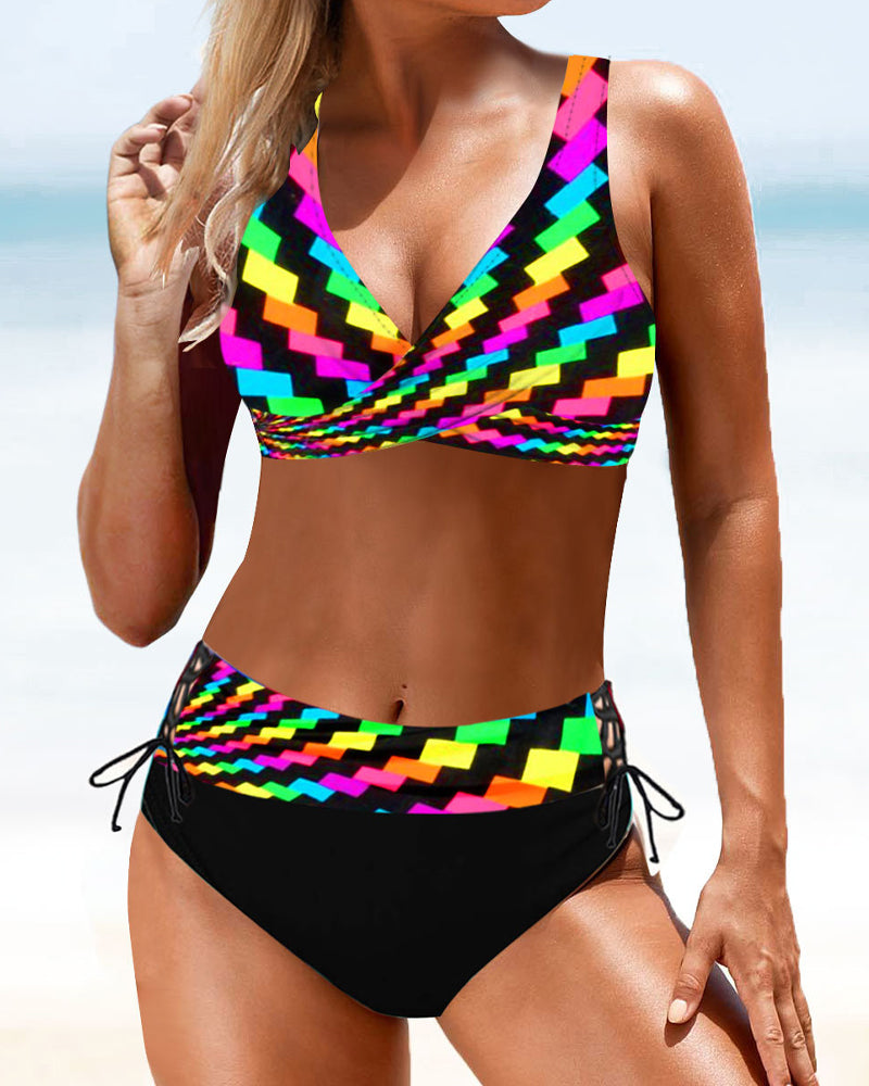 Felicity | Geometric Print V-Neck Women Bikinis for Summer