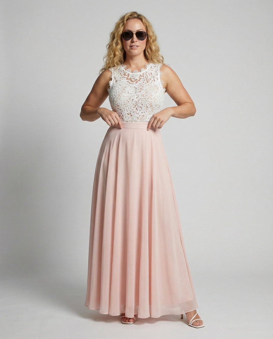 Dora | Lace-Bodice Chiffon Maxi Dress