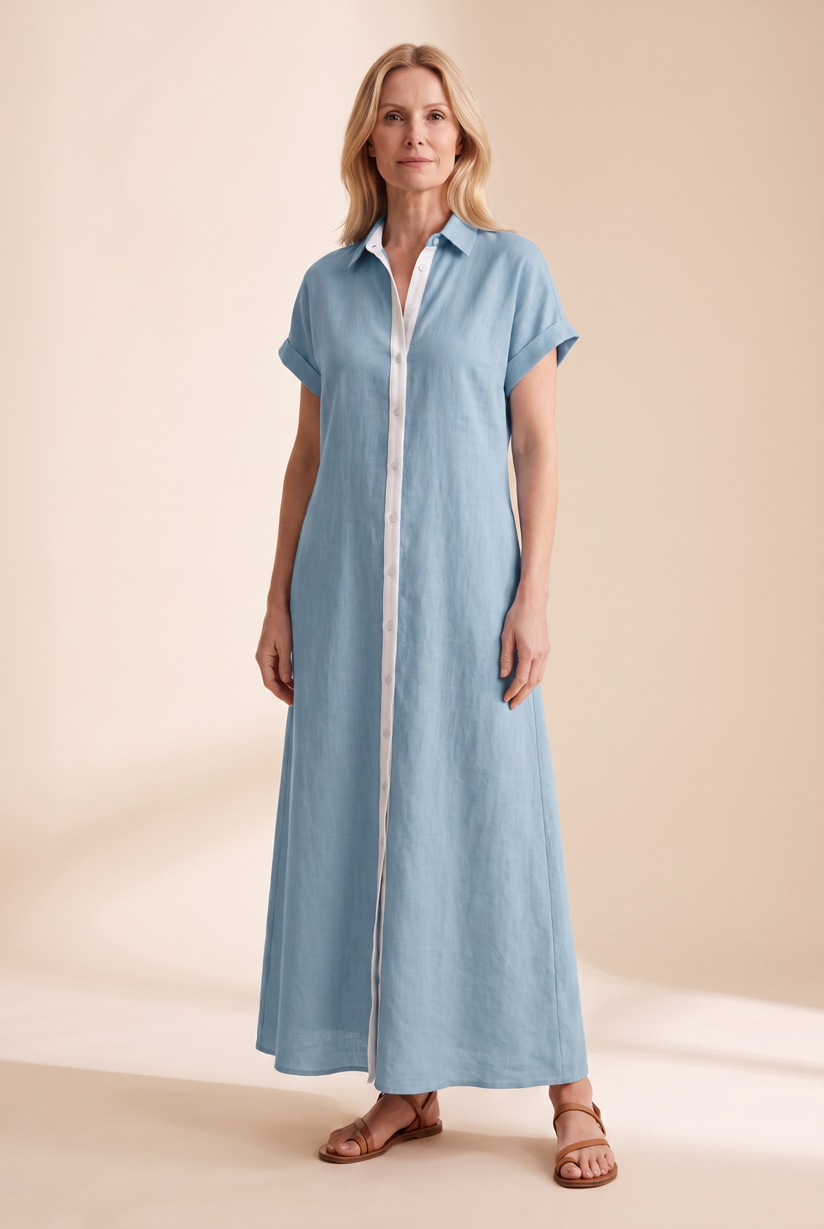 Maya | Linen-Blend Button-Front Shirt Maxi Dress for Summer