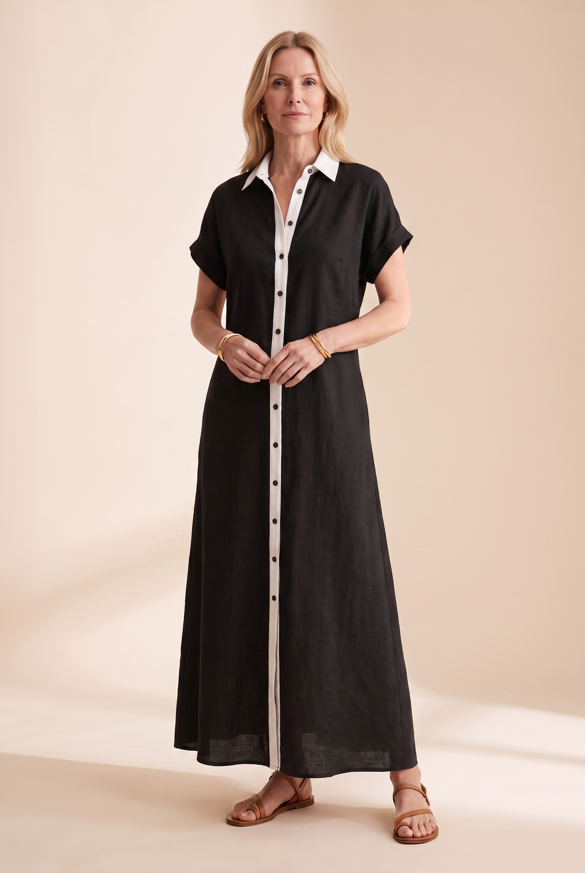 Maya | Linen-Blend Button-Front Shirt Maxi Dress for Summer