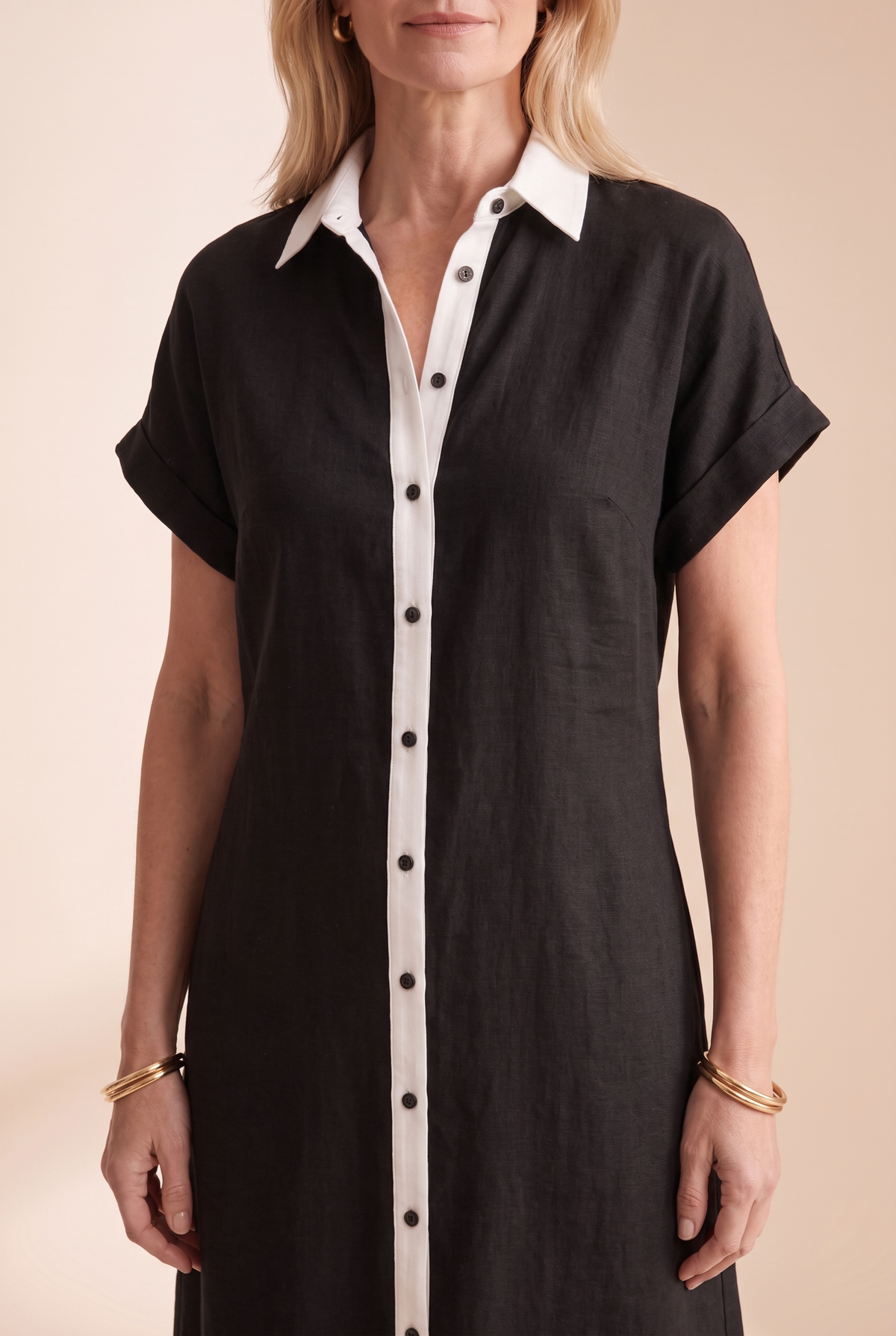 Maya | Linen-Blend Button-Front Shirt Maxi Dress for Summer
