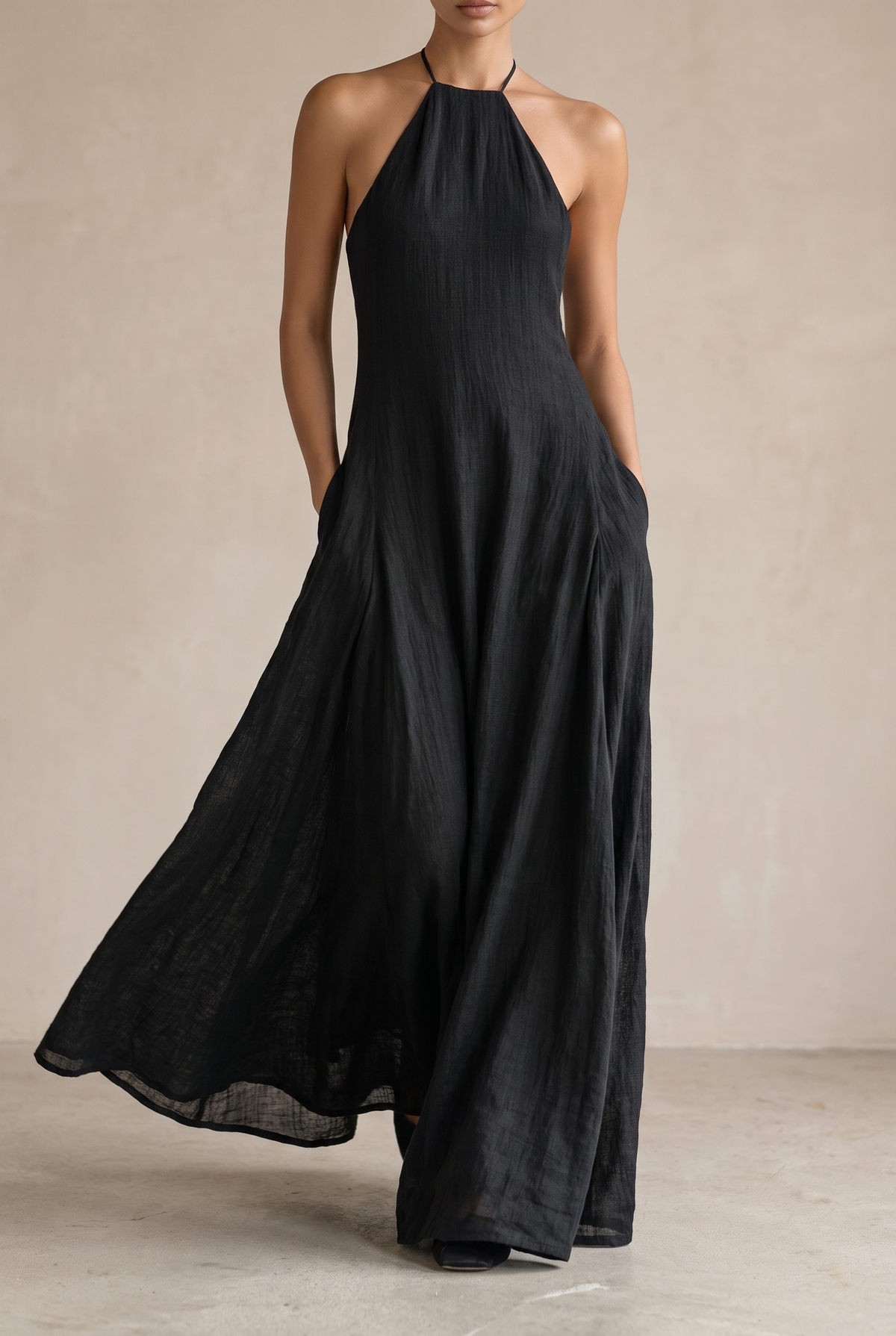Briar | Linen-Blend Halter Maxi Dress