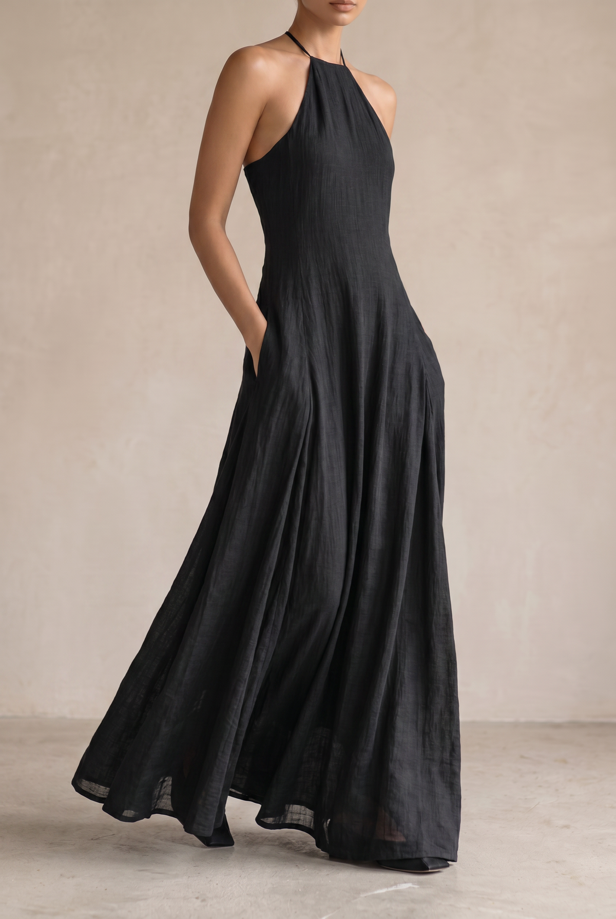 Briar | Linen-Blend Halter Maxi Dress