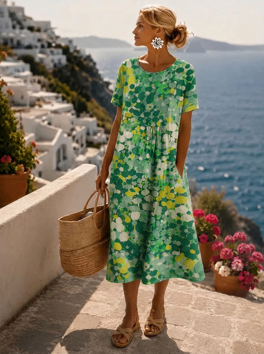 Isla | Airy Floral Short-Sleeve Midi Dress for Summer