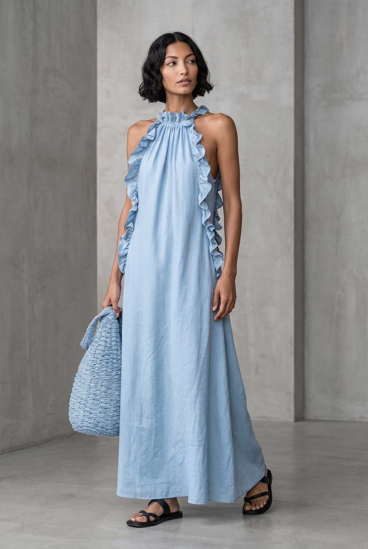 Marlowe | Linen-Blend Ruffle Sleeveless Maxi Dress for Summer