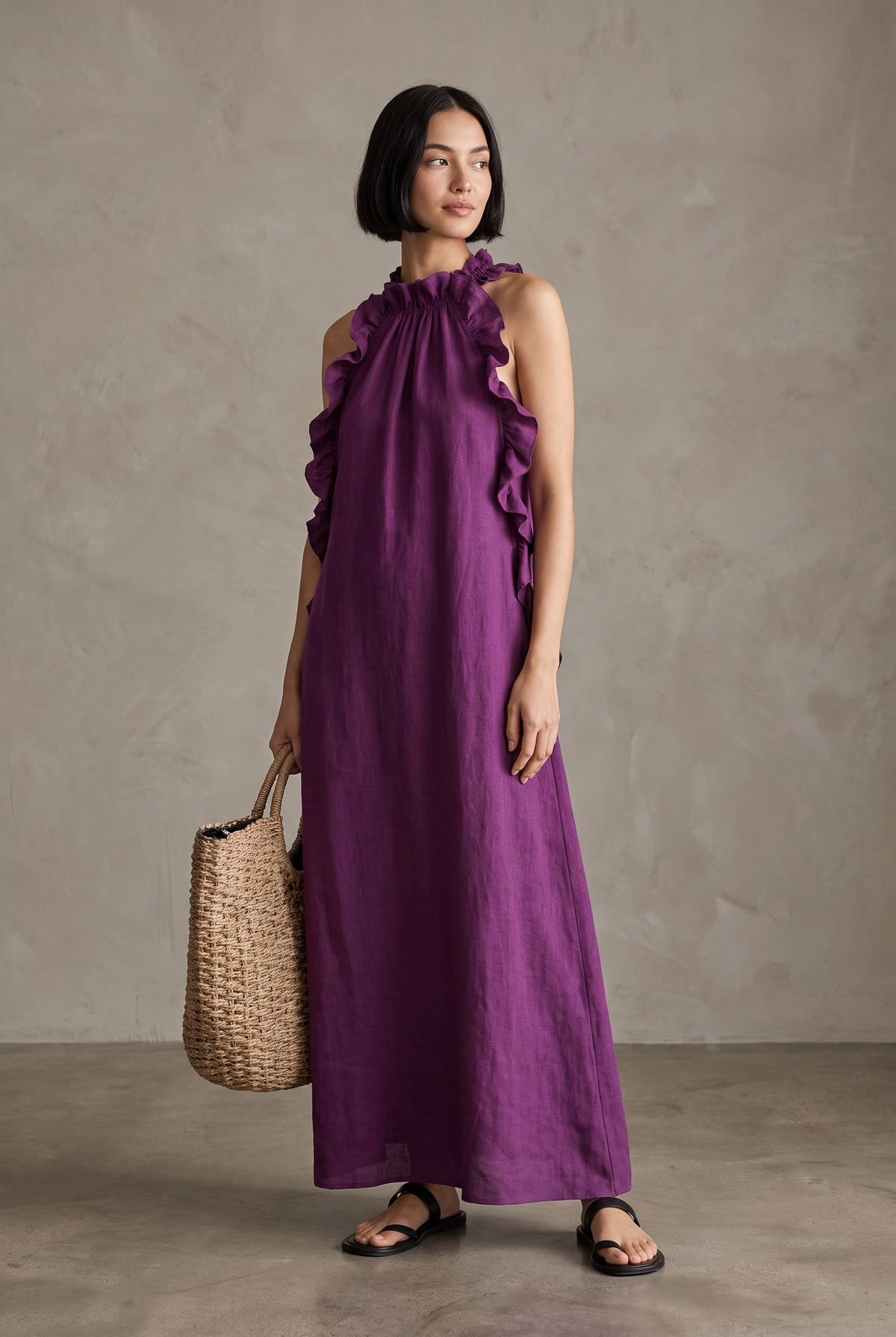 Marlowe | Linen-Blend Ruffle Sleeveless Maxi Dress for Summer