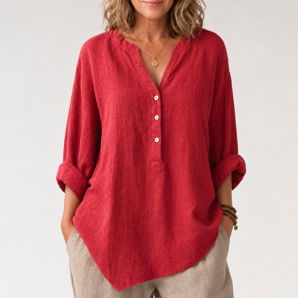 Isabelle | V-Neck Button-Front Relaxed Women Blouses for Summer