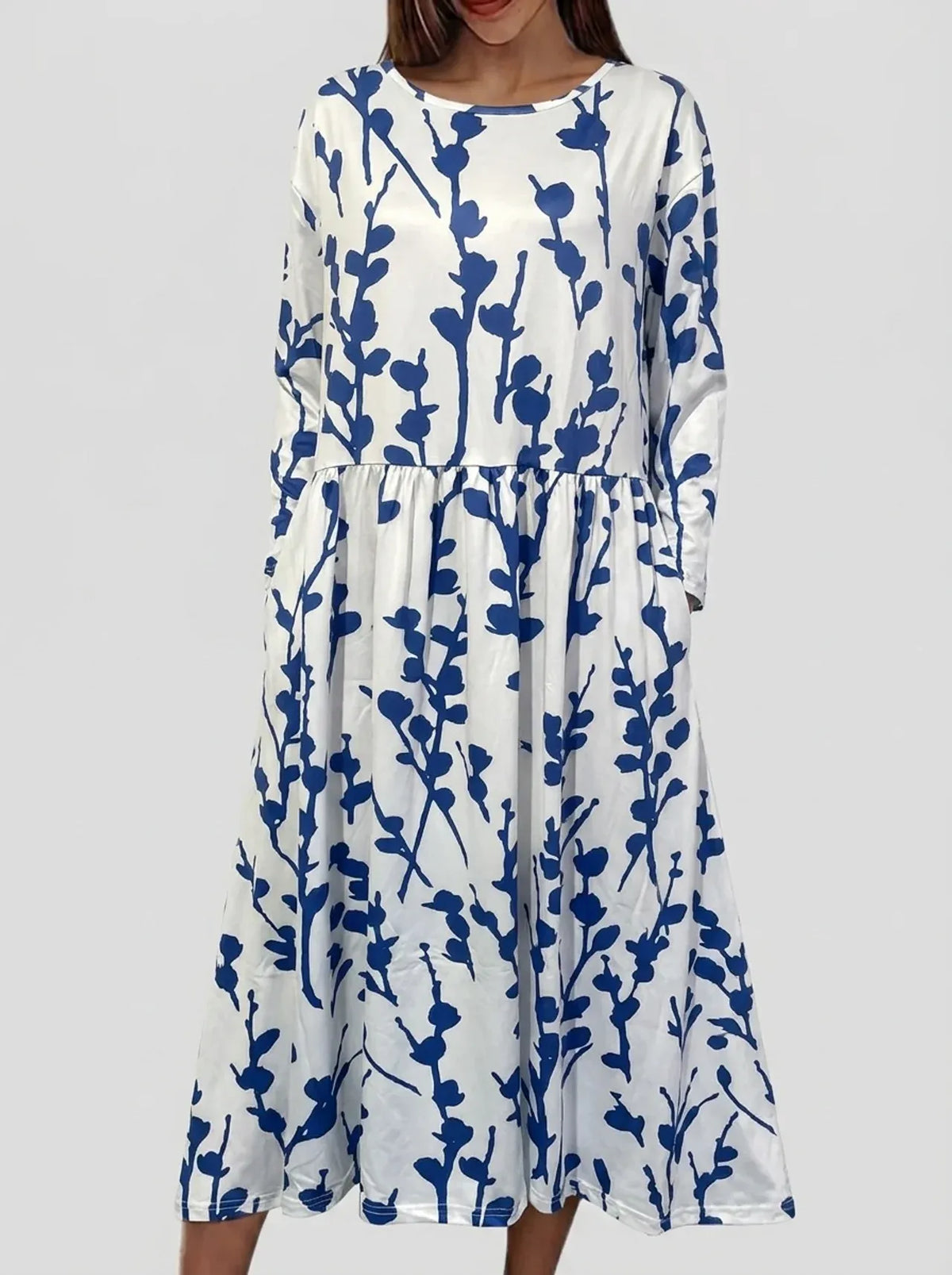 Ivy | Coastal Floral Round-Neck Midi Dress for Summer