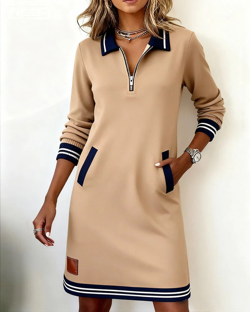 Quinn | Long-Sleeve Zip-Front Cotton Shirt Dress for Autumn