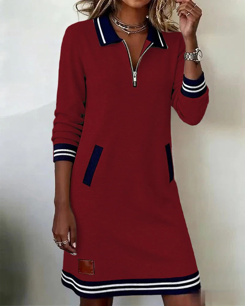 Quinn | Long-Sleeve Zip-Front Cotton Shirt Dress for Autumn
