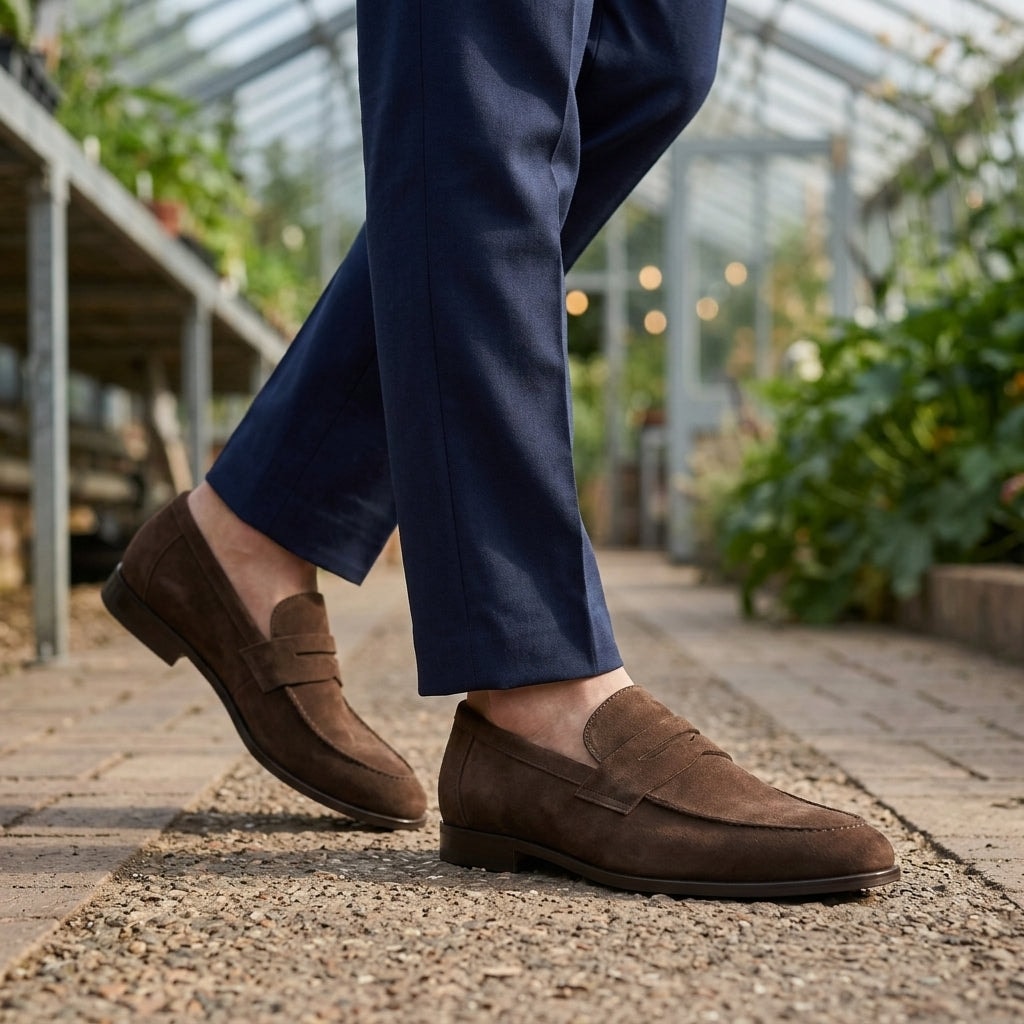 Ashton | Suede Apron-Toe Block-Heel Penny Men Loafers