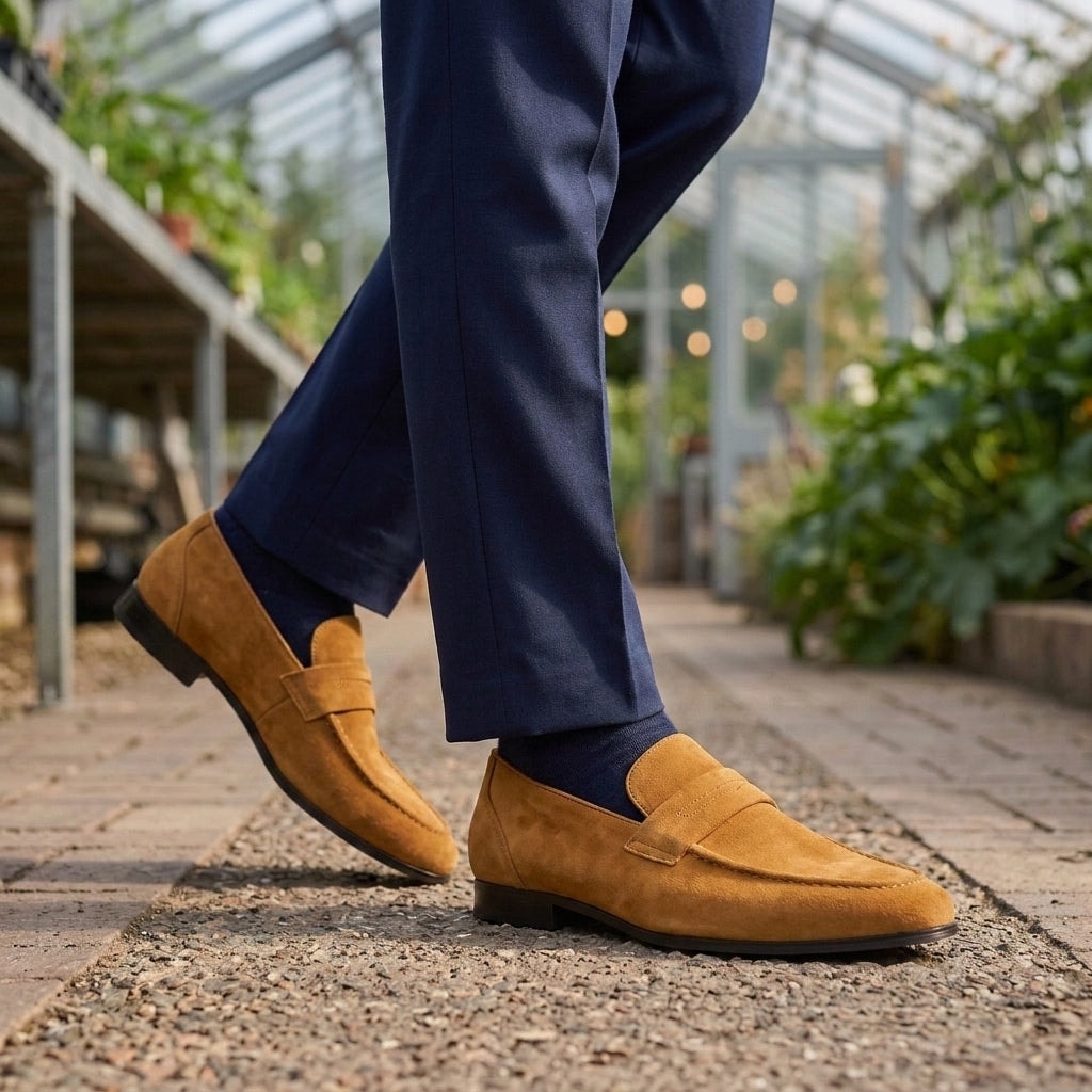 Ashton | Suede Apron-Toe Block-Heel Penny Men Loafers