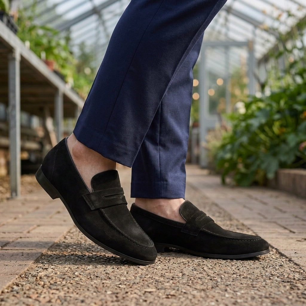 Ashton | Suede Apron-Toe Block-Heel Penny Men Loafers