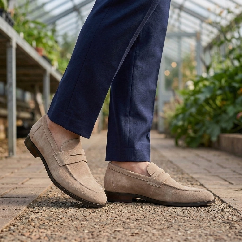 Ashton | Suede Apron-Toe Block-Heel Penny Men Loafers