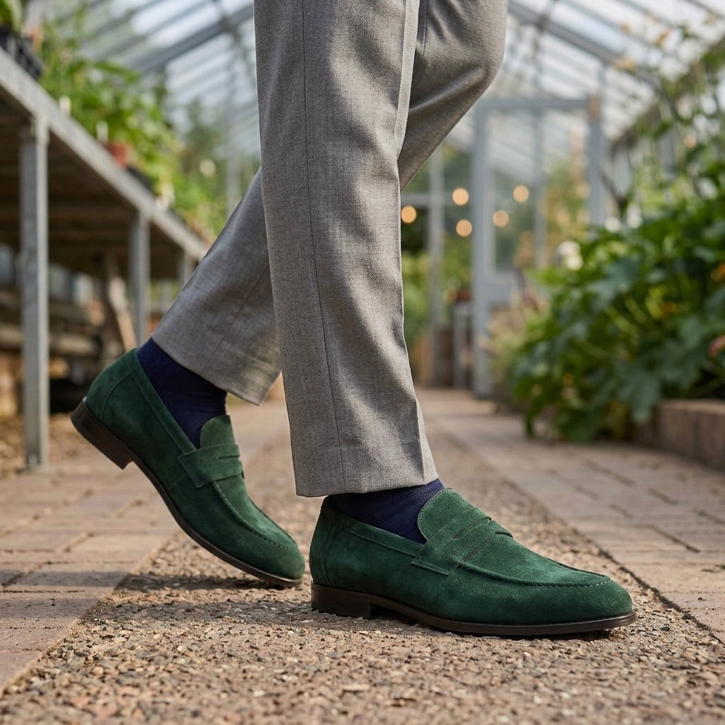 Ashton | Suede Apron-Toe Block-Heel Penny Men Loafers