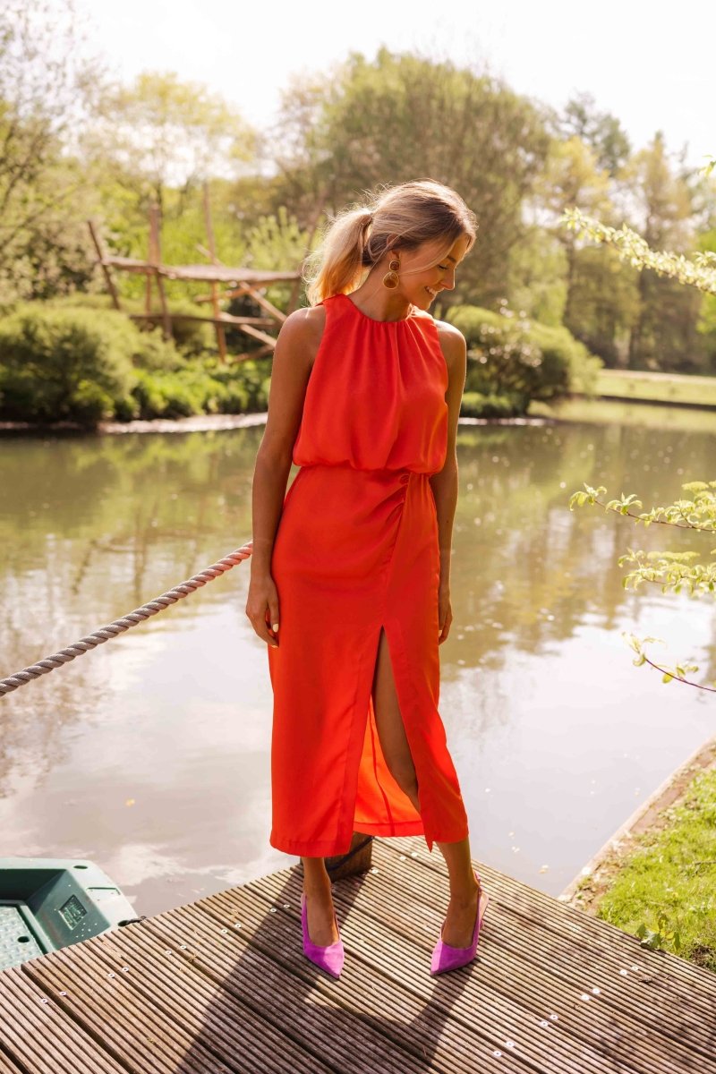 Ava | High-Neck Side-Slit Midi Dress for Summer