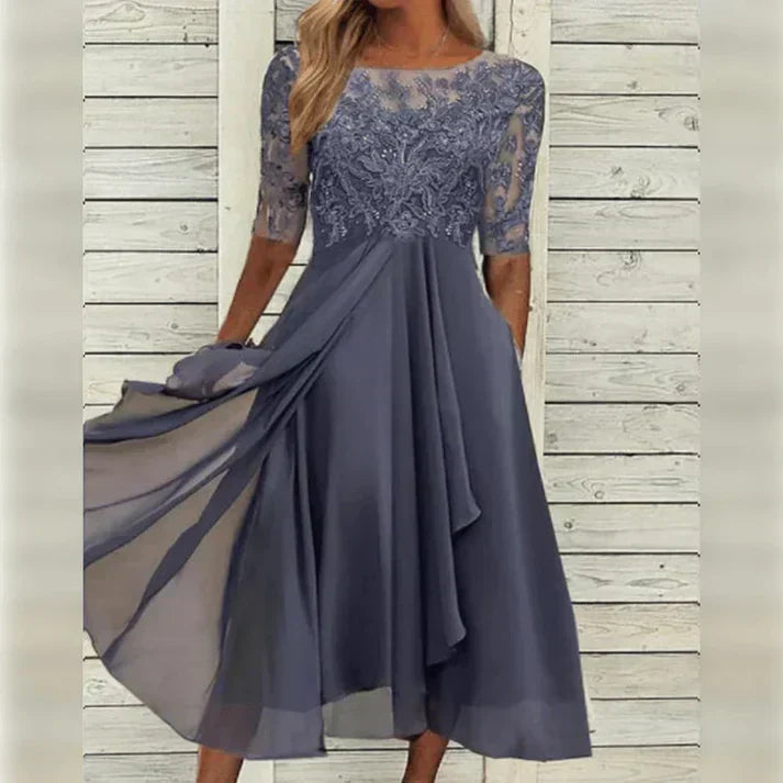 Mabel | Lace Asymmetric Tea-Length Cocktail Dress