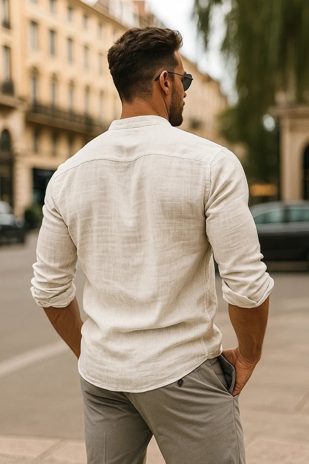 Charlie | Linen Grandad-Collar Long-Sleeve Men's Shirt for Spring