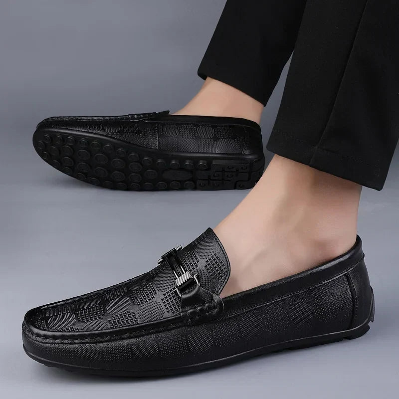 Enzo | Textured Metal-Buckle Men Loafers for Summer