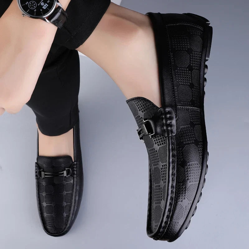 Enzo | Textured Metal-Buckle Men Loafers for Summer