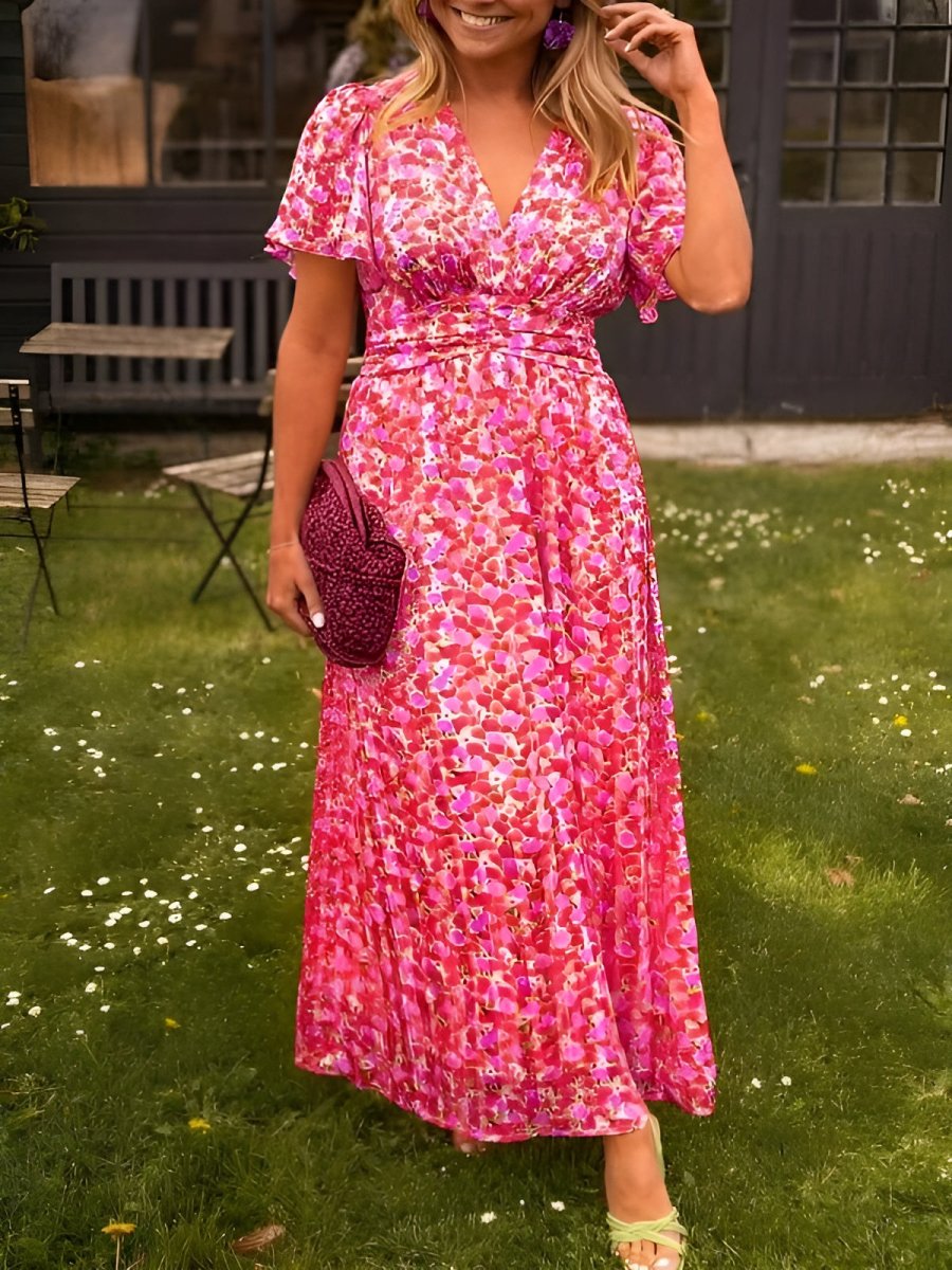 Layla | Floral Empire-Waist V-Neck Dress for Summer