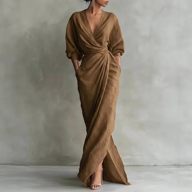 Maisie | Plunge Wrap Side-Slit Maxi Dress
