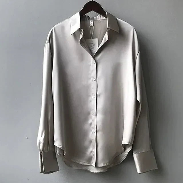 Ottavia | Satin-Effect Long-Sleeve Shirt-Collar Women Blouses