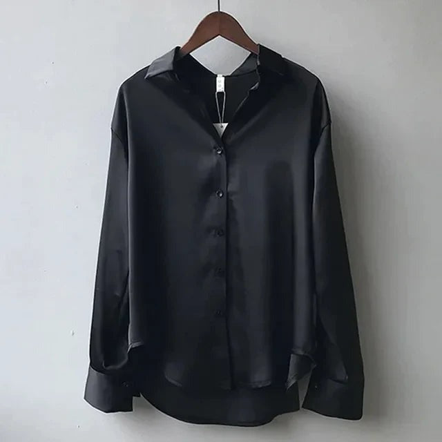 Ottavia | Satin-Effect Long-Sleeve Shirt-Collar Women Blouses