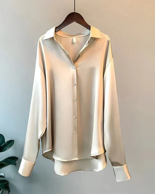 Ottavia | Satin-Effect Long-Sleeve Shirt-Collar Women Blouses