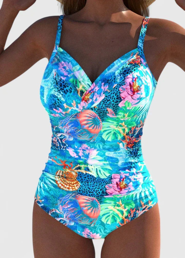 Fantine | High-Cut Cutout Marine-Print One-Piece Women Swimwear