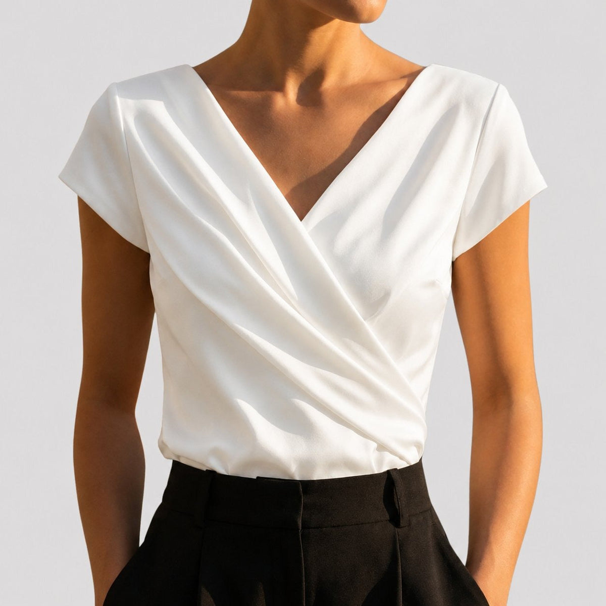 Cindy | Draped Wrap Cap-Sleeve Women Blouses