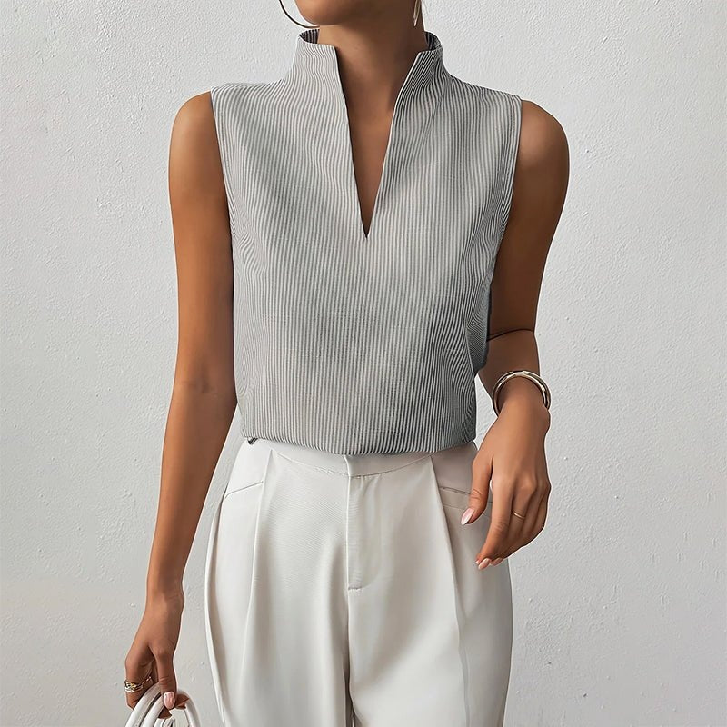 Josie | Pleated Stand-Collar Sleeveless Women Blouses