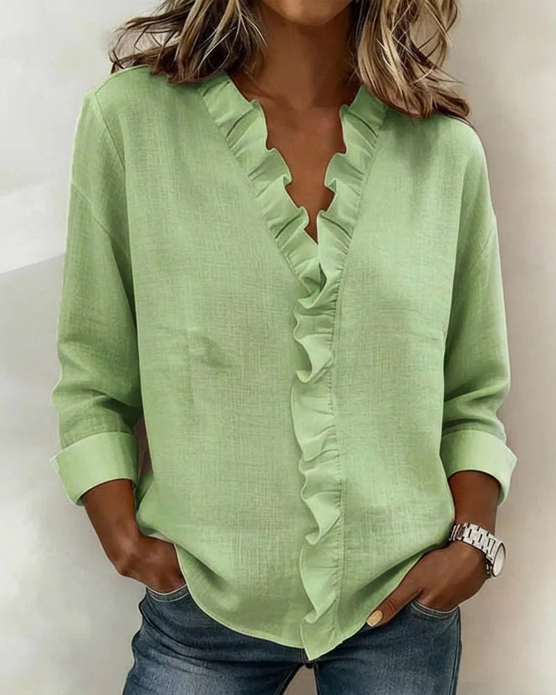 Antonia | Ruffle V-Neck Long-Sleeve Women Blouses