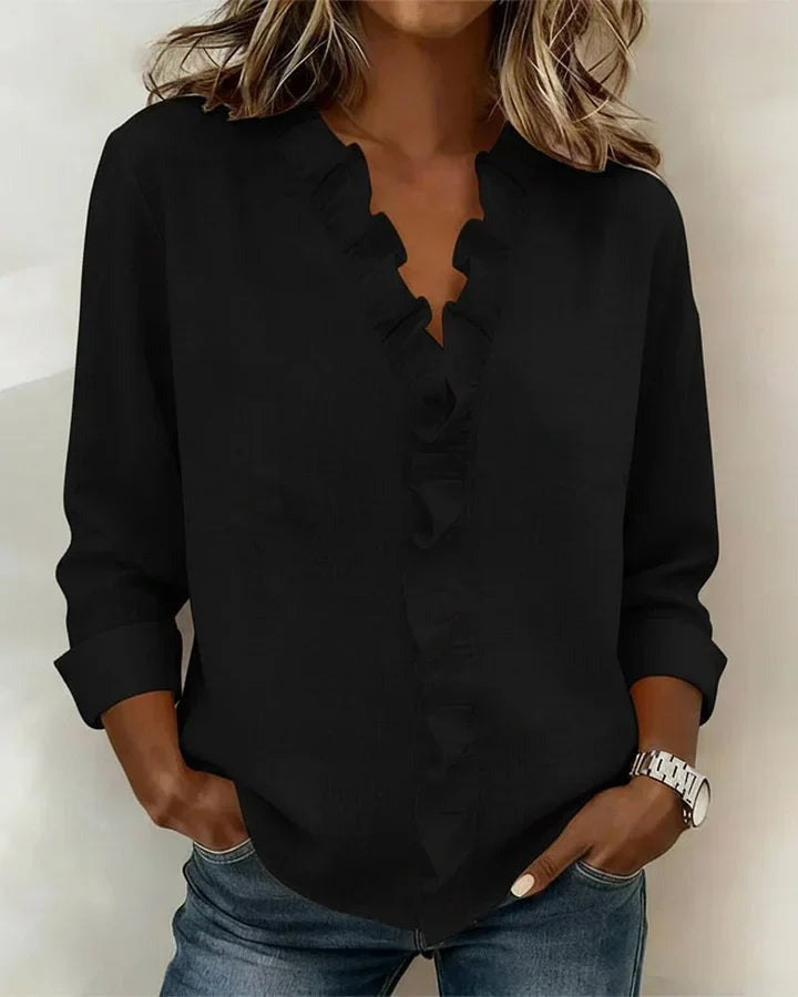 Antonia | Ruffle V-Neck Long-Sleeve Women Blouses