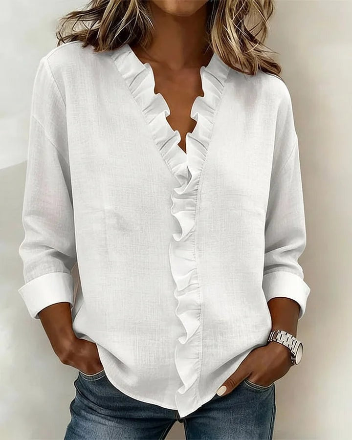 Antonia | Ruffle V-Neck Long-Sleeve Women Blouses