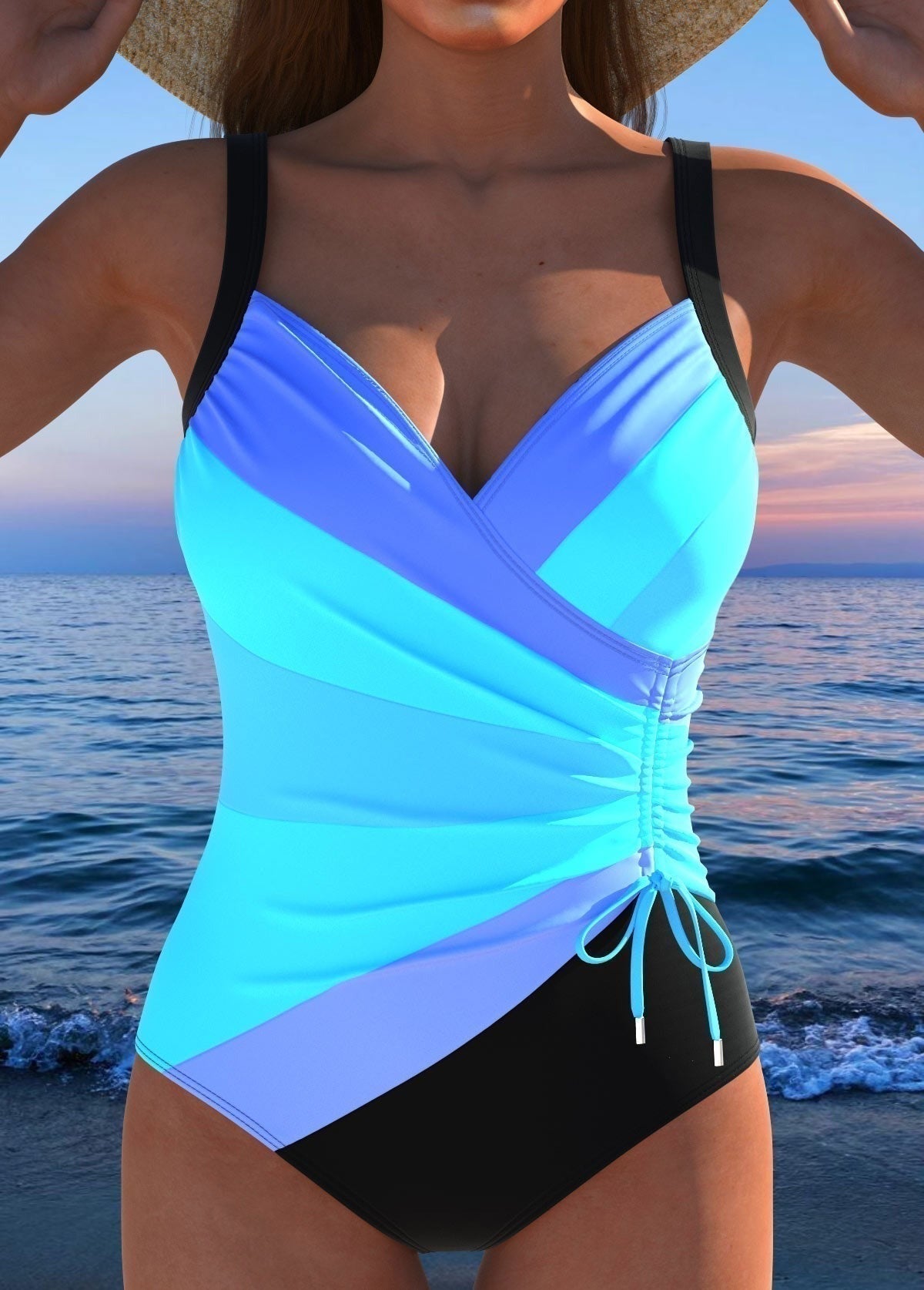 Nathalie | Wrap-Neck Adjustable-Strap One-Piece Women Swimwear